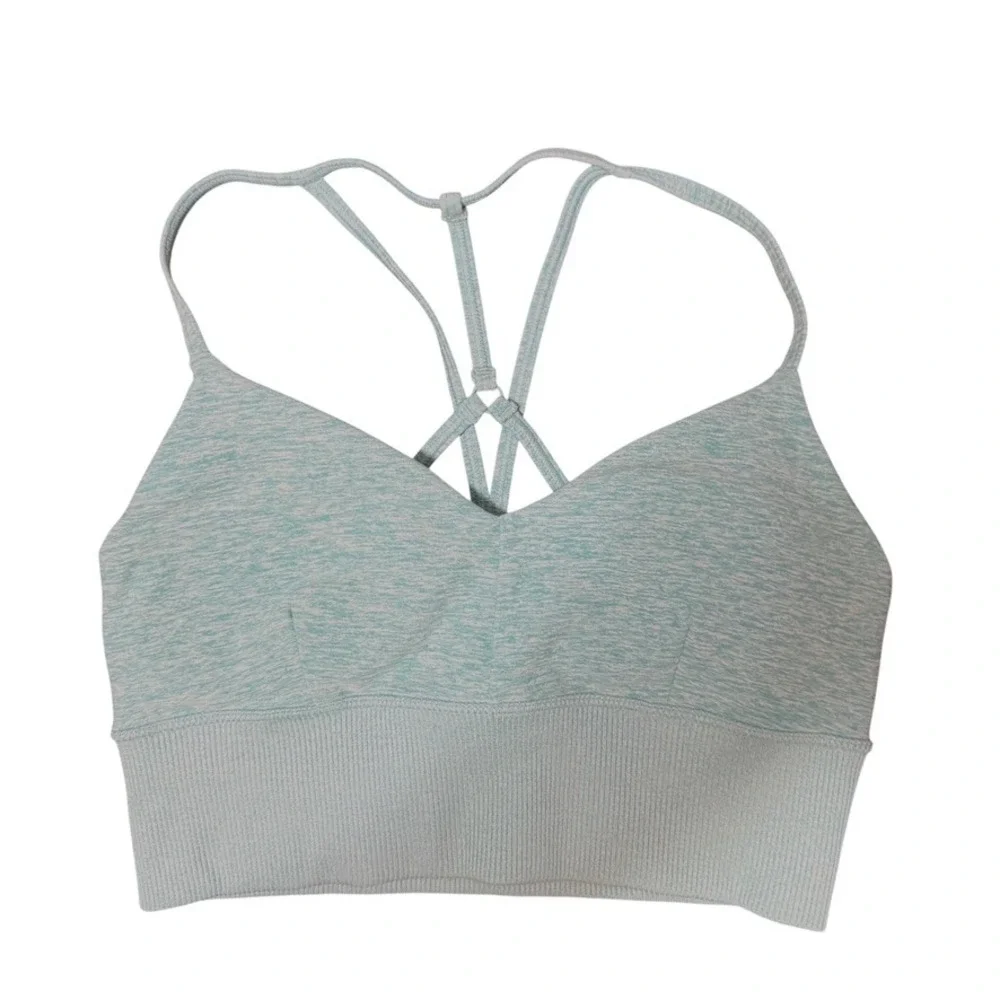 ALO Yoga Lavish Bra XS Light Blue Heathered Crisscross‎ Back Activewear Top